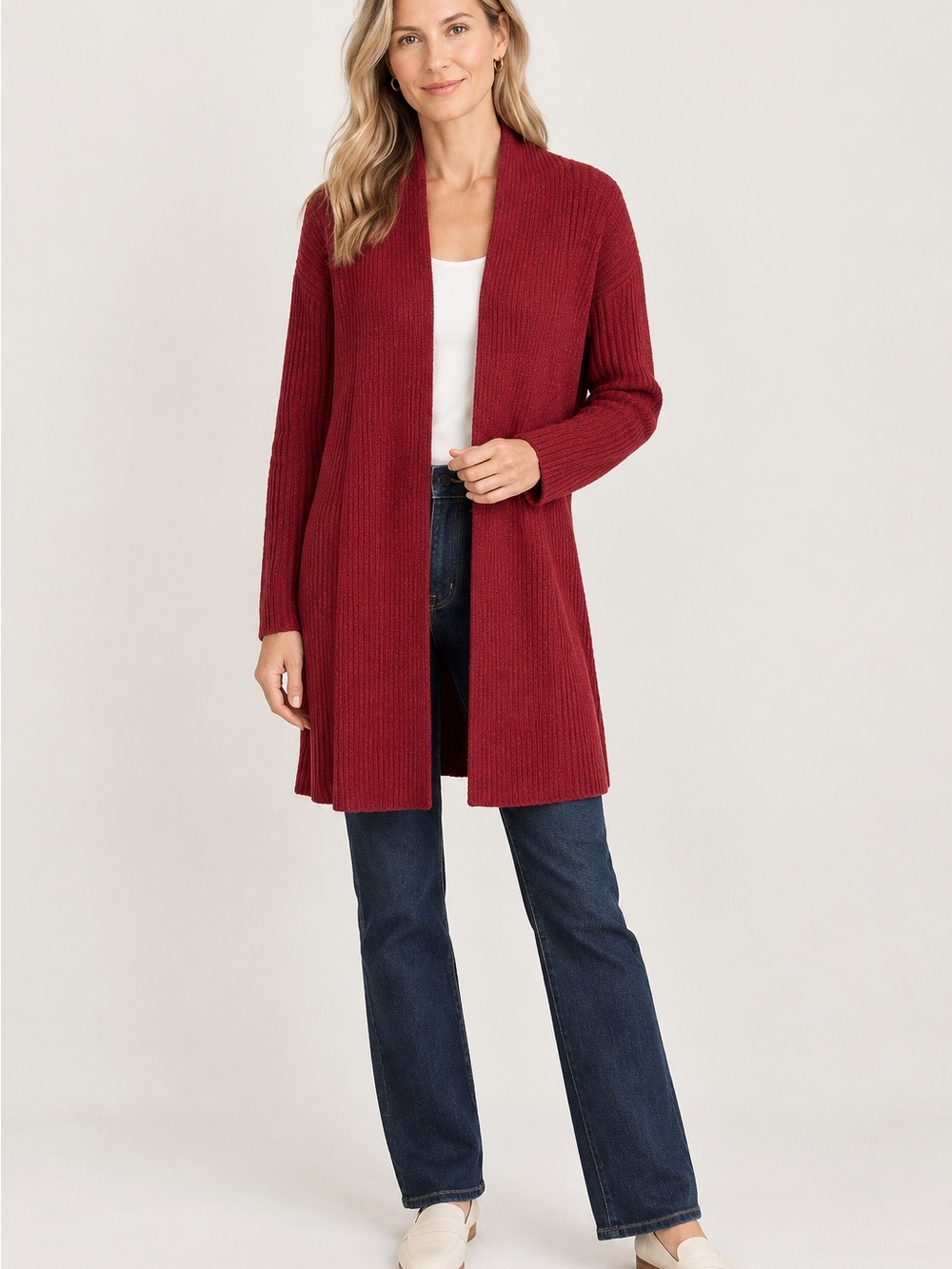 Eileen Fisher Longline Ribbed Open Cardigan Size L